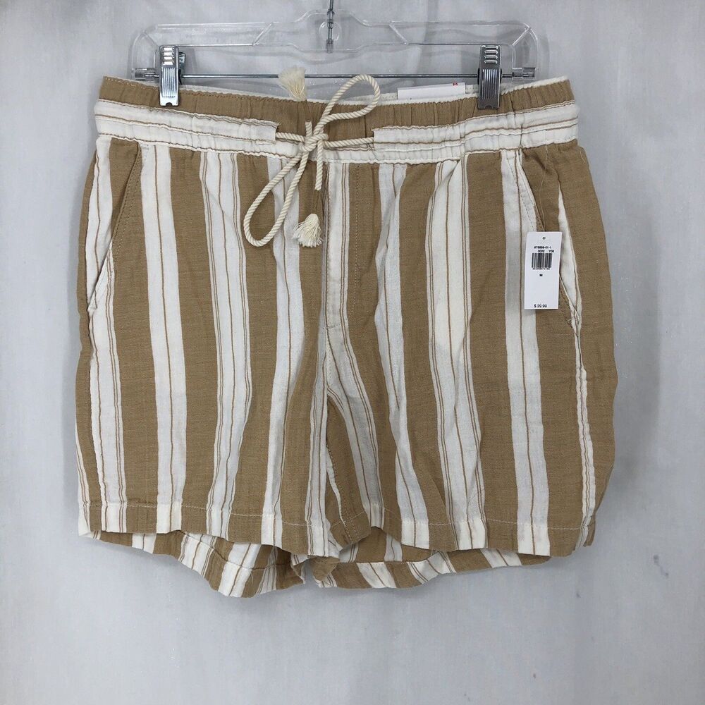 Old Navy Dimension High Rise Beige Striped Elastic Waist 5” Inseam 875658 Medium